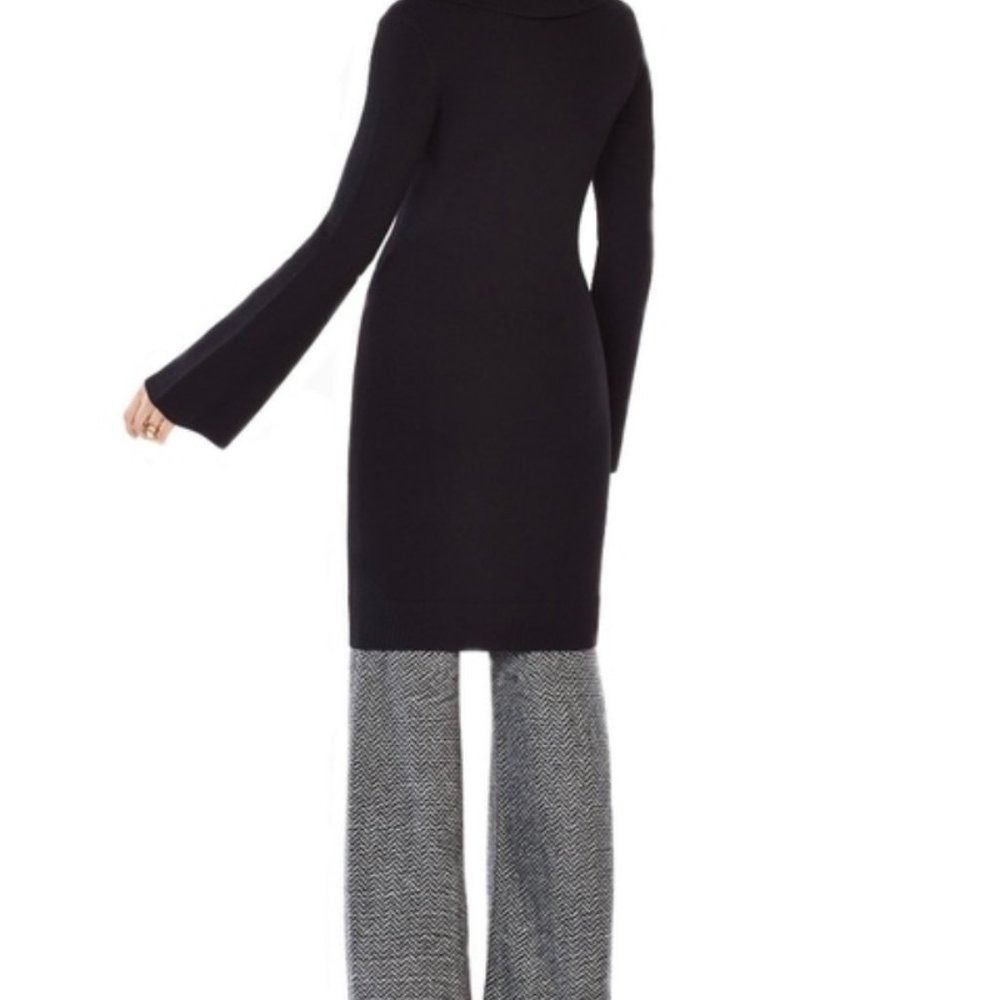 BCBG Black Cowl Neck Cable Knit Bell Sleeve Sweater Dress Mini Tunic